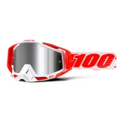 Maschera 100% Racecraft Plus Bianco Rosso Lente A Specchio Grigio